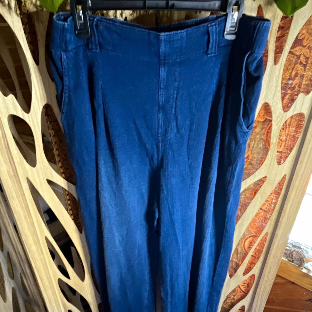 Halara Blue Denim Pull-On Pleated Wide-Leg Pants w/ Pockets XL 30" Inseam